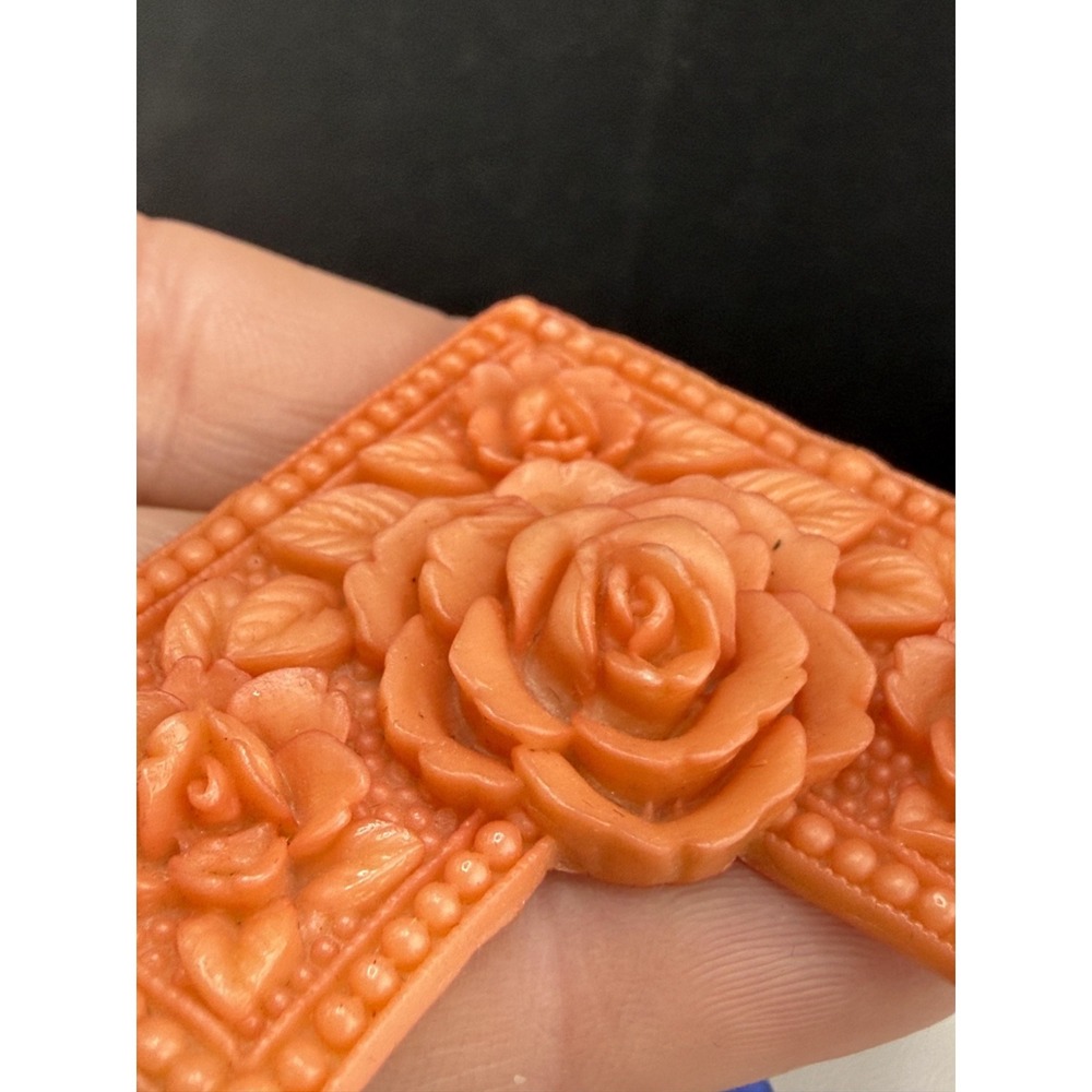 Vintage Celluloid Brooch Molded Orange Flower - Picture 2 of 6